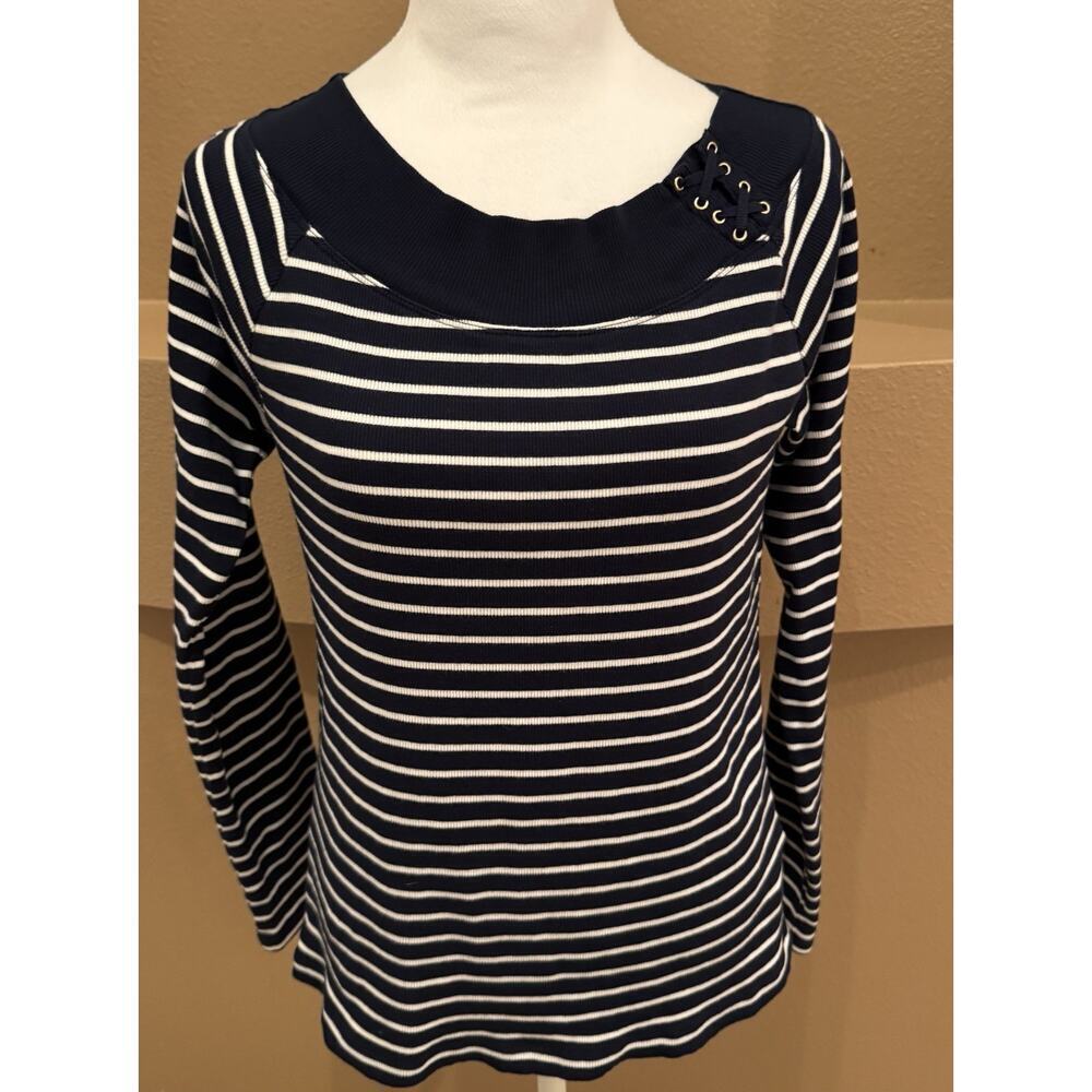 Vintage Y2K Ralph Lauren Boat Neck Striped Sweater Women's Navy White Preppy XL